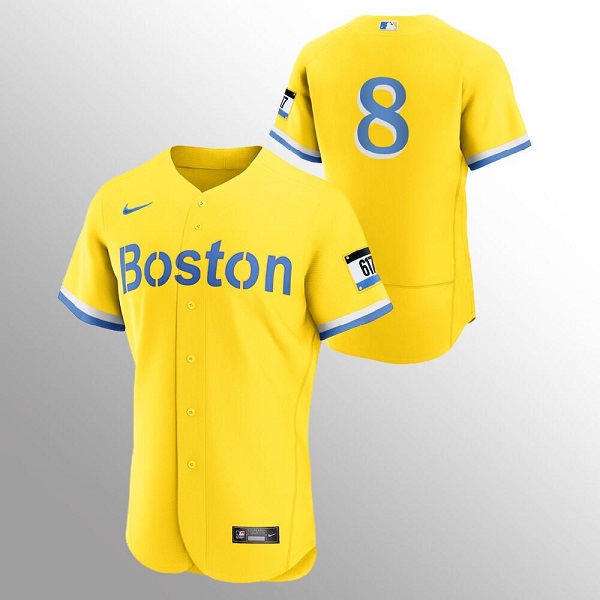 Men's Boston Red Sox #8 Carl Yastrzemski Gold MLB 2021 City Connect Flex base Stitched Jersey Men's Boston Red Sox #8 Carl Yastrzemski Gold MLB 2021 City Connect Flex base Stitched Jersey